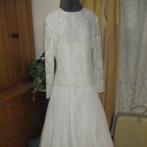 Vintage Sophisticated Beaded Chiffon White Wedding Formal Pageant Plus Sz Dress